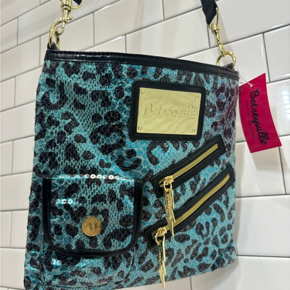 Betsey Johnson Teal Leopard Crossbody Bag - Picture 2 of 7